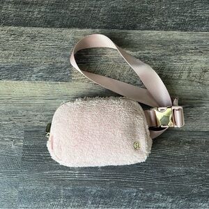 Lululemon Pink & Gold Sherpa fuzzy Belt Bag